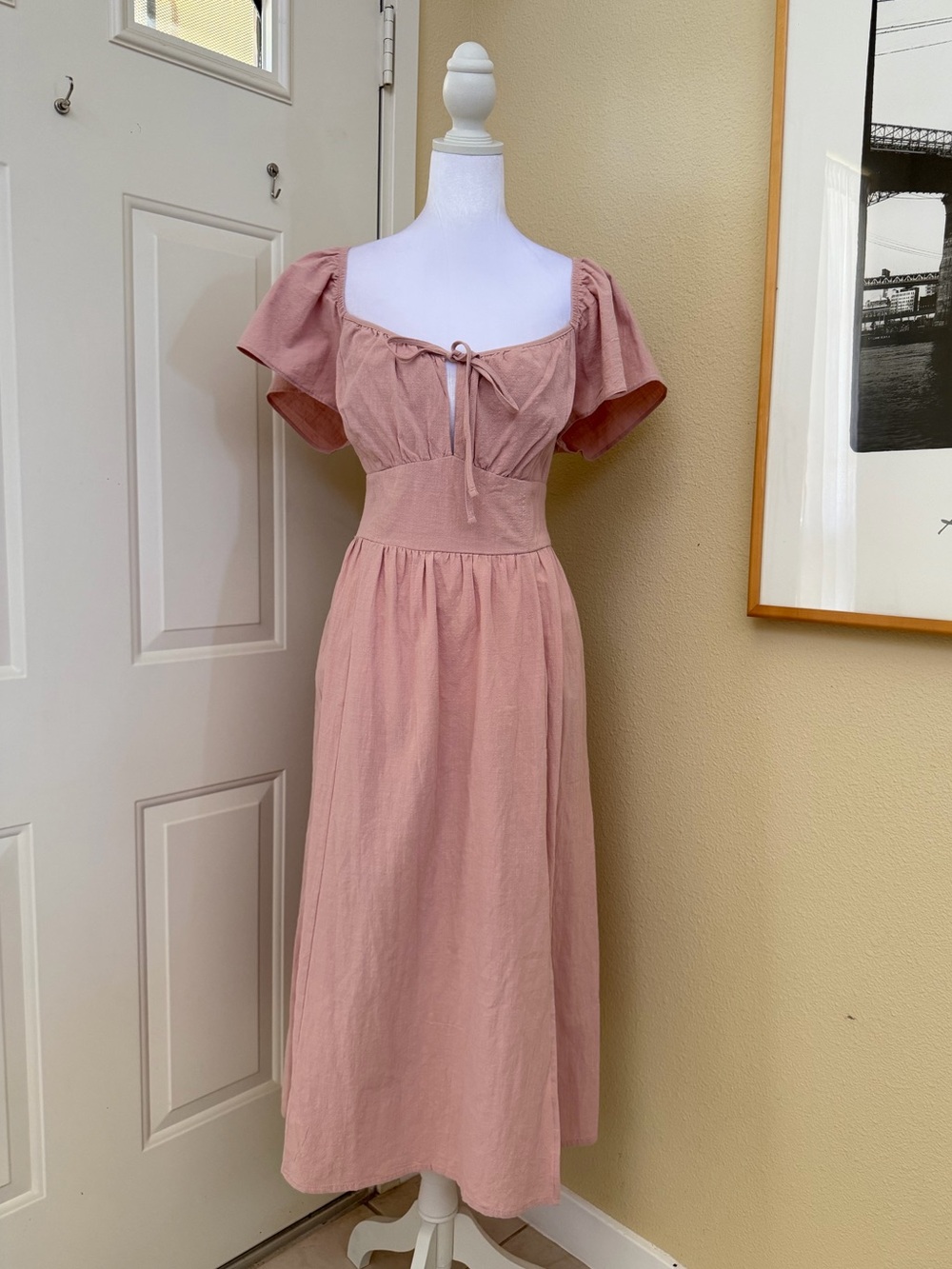 NWT Universal Thread Dusty Rose Tie-Front Corset Style Midi Dress Size Large